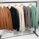 Canguro negro oversize de tejido con capucha y cordones.