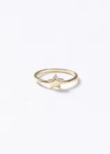Anillo fino de plata 925 con baño de oro 18k, presenta un dije central en forma de estrella decorado con pequeñas zirconias incrustadas.