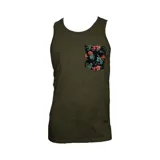 Musculosa verde oscuro con bolsillo estampado con flores.