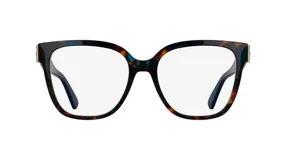 Lentes de receta con armazón de acetato en diseño carey con tonos azules y marrones, de forma cuadrada y estilo clásico.