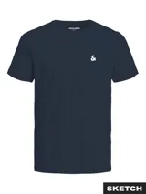 Remera Jack & Jones de corte regular, color azul marino, con cuello redondo, manga corta y pequeño logo bordado en el pecho.