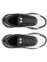 Championes Under Armour Lockdown 8, de diseño deportivo en color negro y blanco, con suela de goma con patrón marmolado y detalles reflectantes.