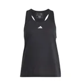 Musculosa deportiva Adidas Essentials Minimal negra con logo blanco estampado en el pecho y espalda racer-back.