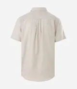 Camisa de lino y algodón color blanco, corte comfort, manga corta, cuello inglés y bolsillo delantero ojal.