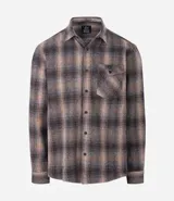 Camisa de manga larga confeccionada en franela de algodón, con diseño de cuadros, cuello inglés, cierre frontal con botones y un bolsillo en el pecho.