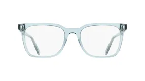 Armazón de lentes recetados Ferragamo modelo 3067, con marco de acetato transparente en tono azulado y forma rectangular.