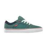Championes de skate Emerica modelo Cadence, color verde con detalles en azul marino, blanco y rojo. Confeccionados en lona resistente, cuentan con suela de goma blanca con una línea roja decorativa y cierre de cordones.