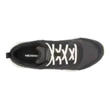 Championes de trekking Merrell, modelo Tempo Sol, con parte superior de gamuza y malla transpirable en color negro. Presentan cordones en tono crema, entresuela de espuma EVA en color beige y suela de goma con tacos para mayor tracción.