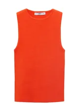 Top sin mangas de tejido de punto fino, con cuello redondo y diseño entallado.