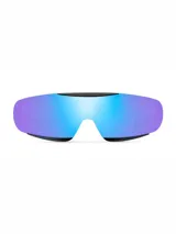 Lentes de sol Badu modelo Black Sky con diseño envolvente tipo pantalla. Presentan montura negra de material bio-based y lentes reflectantes en tono azul con protección UV400.