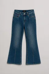 Jean de corte semi oxford con costuras verticales frontales, confeccionado en denim azul con interior térmico.