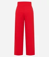 Pantalón wide leg de sastrería color rojo, de cintura alta con aletas abotonadas, pliegues y pinzas.