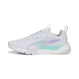 Championes Puma Zora blancos con detalles en lila y celeste.