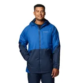 Campera técnica de esquí Columbia con tecnología Omni-Tech impermeable y forro térmico Omni-Heat. Presenta un diseño bicolor en tonos azul, con capucha ajustable, cierre frontal con solapa, bolsillos con cremallera y puños ajustables.
