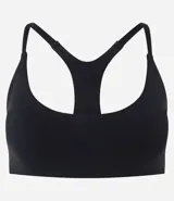 Top deportivo Get Over confeccionado en microfibra color negro, con copas incorporadas y diseño de espalda nadadora.