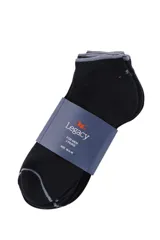 Pack de tres pares de soquetes negros para hombre, con puño gris y logo Legacy en el tobillo. Talle 38-45.