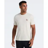 Remera de manga corta color beige, con cuello redondo y logo de pingüino bordado en el pecho.