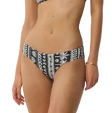 Bombacha de bikini estilo hipster con diseño estampado en blanco y negro de patrones paisley, palmeras y guardas geométricas.