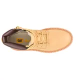 Bota de cuero color miel con plataforma alta y suela dentada. Presenta cordones al tono, cuello acolchado en color marrón oscuro y logo de la marca grabado en el lateral.