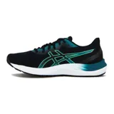 Championes de running Asics Gel-Excite 8 para hombre, color negro con detalles en verde esmeralda y suela blanca.