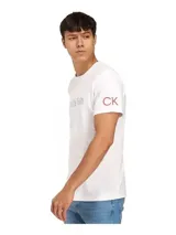Remera de cuello redondo y manga corta de la marca Calvin Klein, con estampado del logo de la marca en el frente.