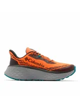 Championes de trail running y trekking Columbia Konos Trillium Atr para hombre, de color naranja con suela gruesa gris y detalles en negro y turquesa.