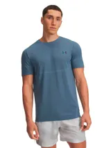 Remera deportiva Under Armour Vanish Elite para hombre, color azul con logo en el pecho. Confeccionada en tejido transpirable y sin costuras para reducir la fricción.