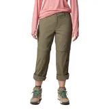 Pantalon de trekking Columbia modelo Leslie Convert, color verde oliva. Es una prenda técnica convertible que permite desmontar las piernas para transformarse en shorts. Cuenta con cintura media, rodillas articuladas, múltiples bolsillos funcionales y tecnología de secado rápido.
