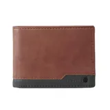 Billetera Rip Curl modelo Ridge Pu All Day de color marrón con una franja inferior negra y el logo grabado en relieve.