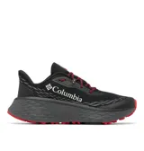Championes de trail running Columbia modelo Konos Trillium Atr Techlite, color negro con detalles en rojo y suela gruesa con amortiguación.