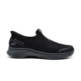 Championes deportivos Skechers Hands Free Slip-ins Go Walk 7 Easy On Evolution, color negro con suela gris. Diseño sin cordones con tecnología Skechers Air-Cooled Memory Foam, amortiguación ULTRA GO y tecnología Hyper Pillar.
