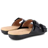 Sandalias bajas color marrón con doble tira ancha ajustable con hebillas.