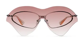 Lentes de sol tipo máscara Project 03, con lente única envolvente degradada en tono naranja y esqueleto metálico plateado en su interior.