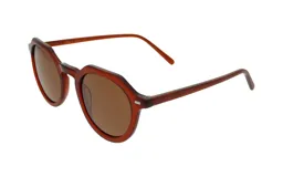 Lentes de sol con montura geométrica color marrón y lentes marrones.