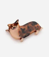 Pinza para el pelo de acetato con acabado carey y diseño de perro.