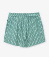 Short plus size de viscolino con estampado de piñas, modelo corto y holgado con pliegues delanteros.