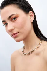 Collar de eslabones grandes plateados y dorados.