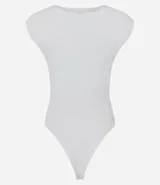 Body blanco de manga corta con escote redondo y fruncidos laterales.