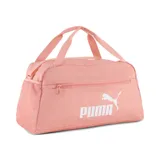 Bolso deportivo Puma Phase Small color salmón con logo blanco estampado. Tiene doble asa de mano, cierre superior con cremallera y bolsillo lateral de malla.