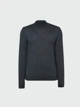 Buzo de lana virgen color gris oscuro, con cuello alto y corte slim fit.