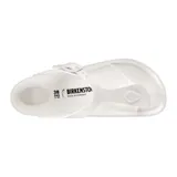 Sandalia tipo ojota Birkenstock modelo Gizeh, fabricada en material EVA ligero y flexible, color blanco. Presenta diseño de tira de dedo con hebilla ajustable lateral y plantilla anatómica.