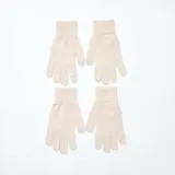 Pack de dos pares de guantes de punto color beige, con diseño de puño elástico y detalle en las puntas de los dedos para uso táctil.