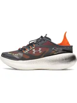 Championes Under Armour modelo UA Echo, con diseño deportivo en tonos negro, gris, naranja y detalles en blanco con puntos negros en la entresuela. Cuentan con amortiguación UA HOVR y talón convertible UA SlipSpeed.