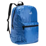 Mochila Topper de diseño liviano y compacto, color azul, con compartimento principal y bolsillo frontal con cierre, correas ajustables negras y logo de la marca estampado en blanco.