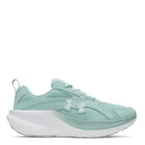 Championes de running Under Armour modelo Assert 11, color verde menta con suela blanca y tecnología Charged Cushioning para mayor amortiguación.