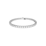 Pulsera tipo tennis con baño de rodio y circonitas transparentes de talla redonda dispuestas en línea continua.