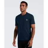 Remera azul marino de manga corta con logo del pingüino bordado en el pecho.