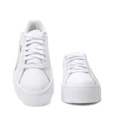 Championes de plataforma Puma modelo Karmen II L, color blanco, con diseño urbano, cordones tono sobre tono y detalle de la marca en dorado metalizado en el lateral.