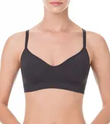Soutien tipo top de microfibra, color negro, con copas incorporadas y tirantes finos regulables.