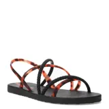 Sandalias Ipanema con base negra y tiras combinadas en efecto carey marrón y cordón trenzado negro.